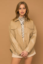 Load image into Gallery viewer, Bennet Oversized Vegan Leather Shirt Jacket - Tan
