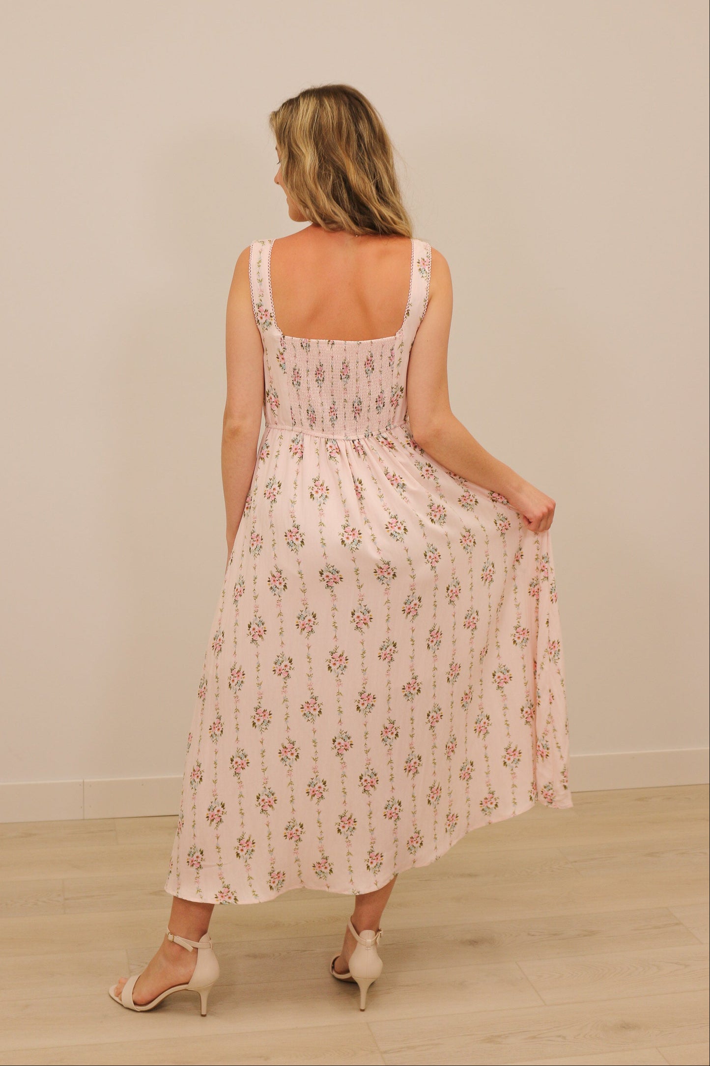 Blythe Corset Bow Floral Print Sleeveless Midi Dress - Pink Multi