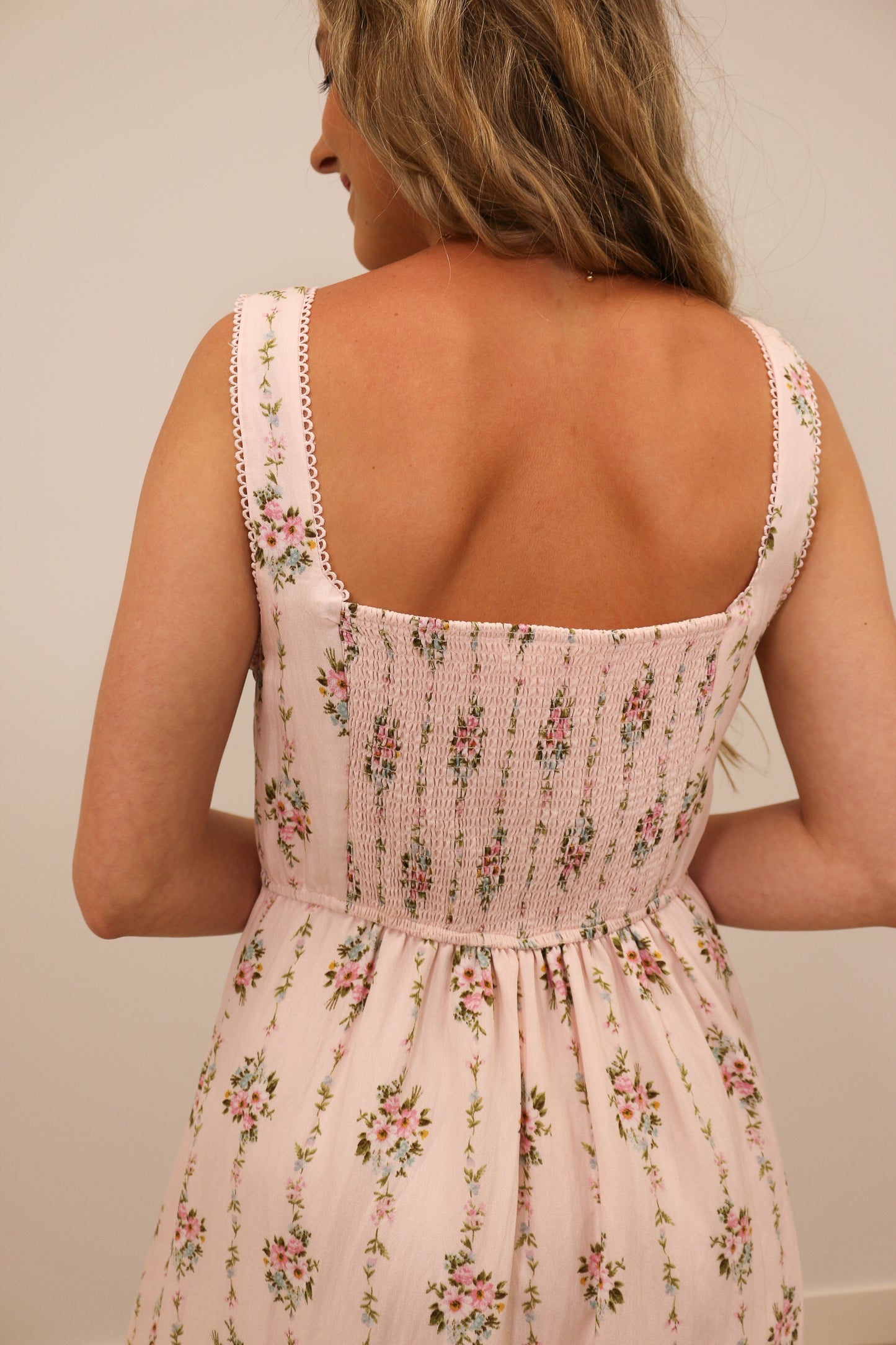 Blythe Corset Bow Floral Print Sleeveless Midi Dress - Pink Multi