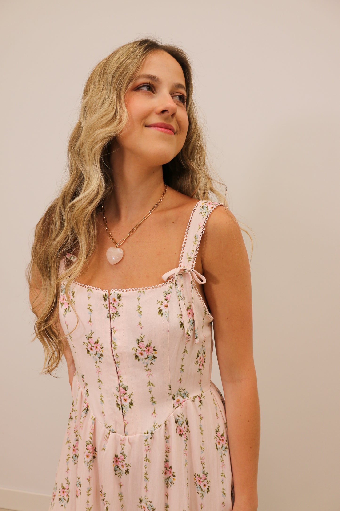 Blythe Corset Bow Floral Print Sleeveless Midi Dress - Pink Multi