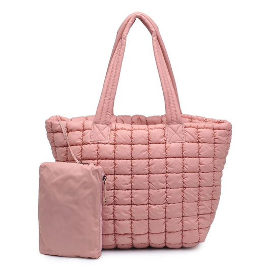 Breakaway Quilted Nylon Puffer Tote - Pastel Pink