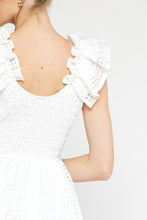 Load image into Gallery viewer, Brigitte Ruffled Shadow Grid Print Midi Dress - White
