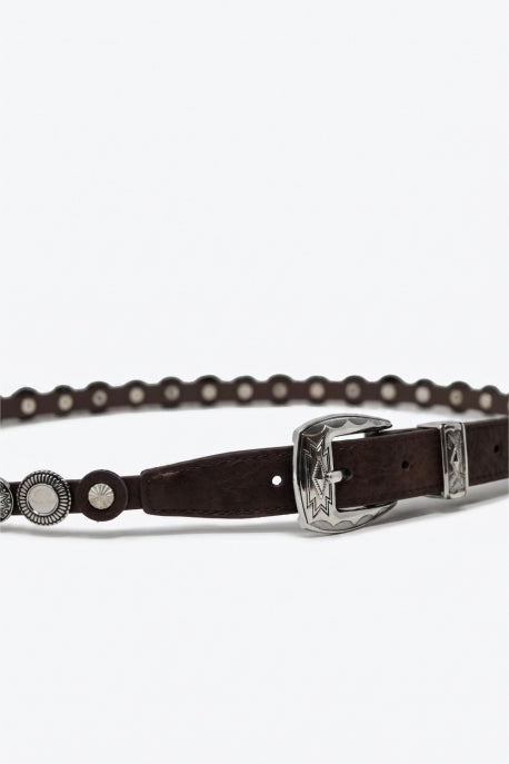 Roma Grommet Studded Slim Western Faux Leather Belt - Dark Brown