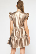 Load image into Gallery viewer, Bryn Faux Leather Tiered Mini Dress Ruffle Sleeves - Gold
