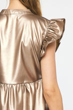 Load image into Gallery viewer, Bryn Faux Leather Tiered Mini Dress Ruffle Sleeves - Gold
