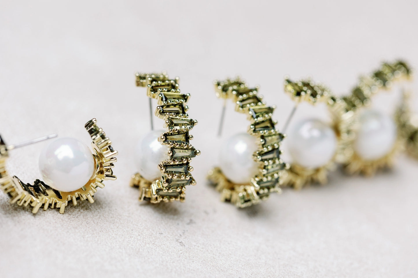 Rhinestone and Pearl Hoop Statement Earrings - Green