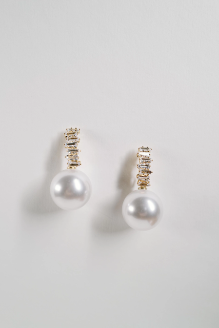 Crystal Baguette Pearl Drop Statement Earrings