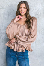 Load image into Gallery viewer, Carrie Sweetheart Neckline Pleated Long Sleeve Blouse - Bronze
