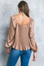 Load image into Gallery viewer, Carrie Sweetheart Neckline Pleated Long Sleeve Blouse - Bronze
