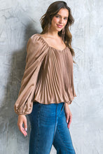 Load image into Gallery viewer, Carrie Sweetheart Neckline Pleated Long Sleeve Blouse - Bronze
