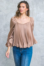 Load image into Gallery viewer, Carrie Sweetheart Neckline Pleated Long Sleeve Blouse - Bronze

