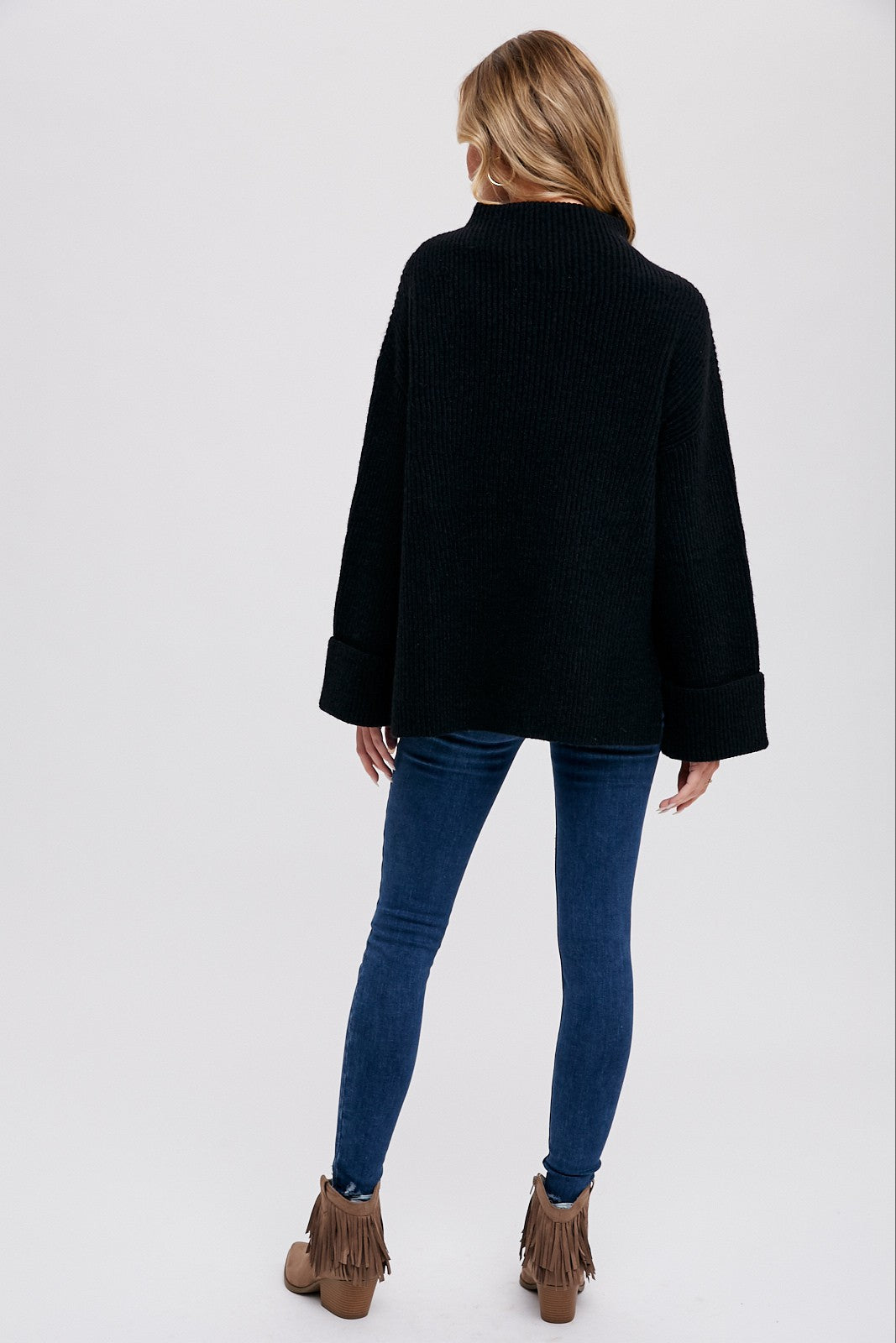 zSALE Carver Funnel Neck Long Sleeve Oversized Sweater Pullover - Black