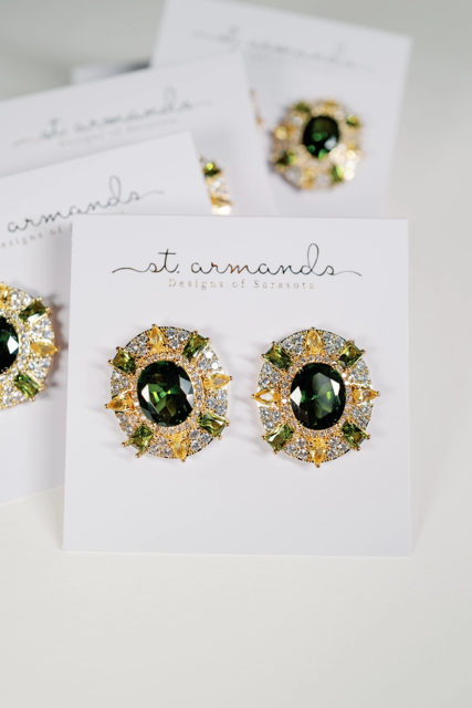Olive and Canary Oval Luxe Statement Earrings