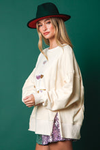 Load image into Gallery viewer, Cheers Sequin Stacked Glasses Oversized Sweatshirt - Cream Multi
