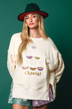 Load image into Gallery viewer, Cheers Sequin Stacked Glasses Oversized Sweatshirt - Cream Multi

