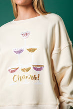 Load image into Gallery viewer, Cheers Sequin Stacked Glasses Oversized Sweatshirt - Cream Multi
