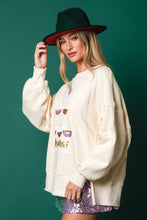 Load image into Gallery viewer, Cheers Sequin Stacked Glasses Oversized Sweatshirt - Cream Multi
