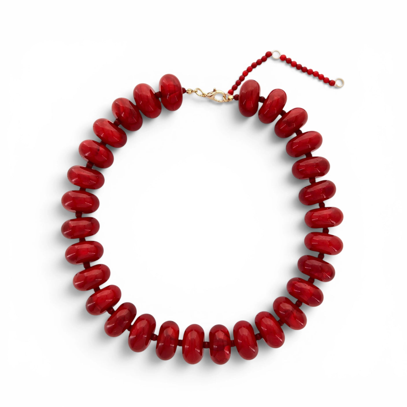 Chunky Candy Beaded Rondelle Necklace - Red