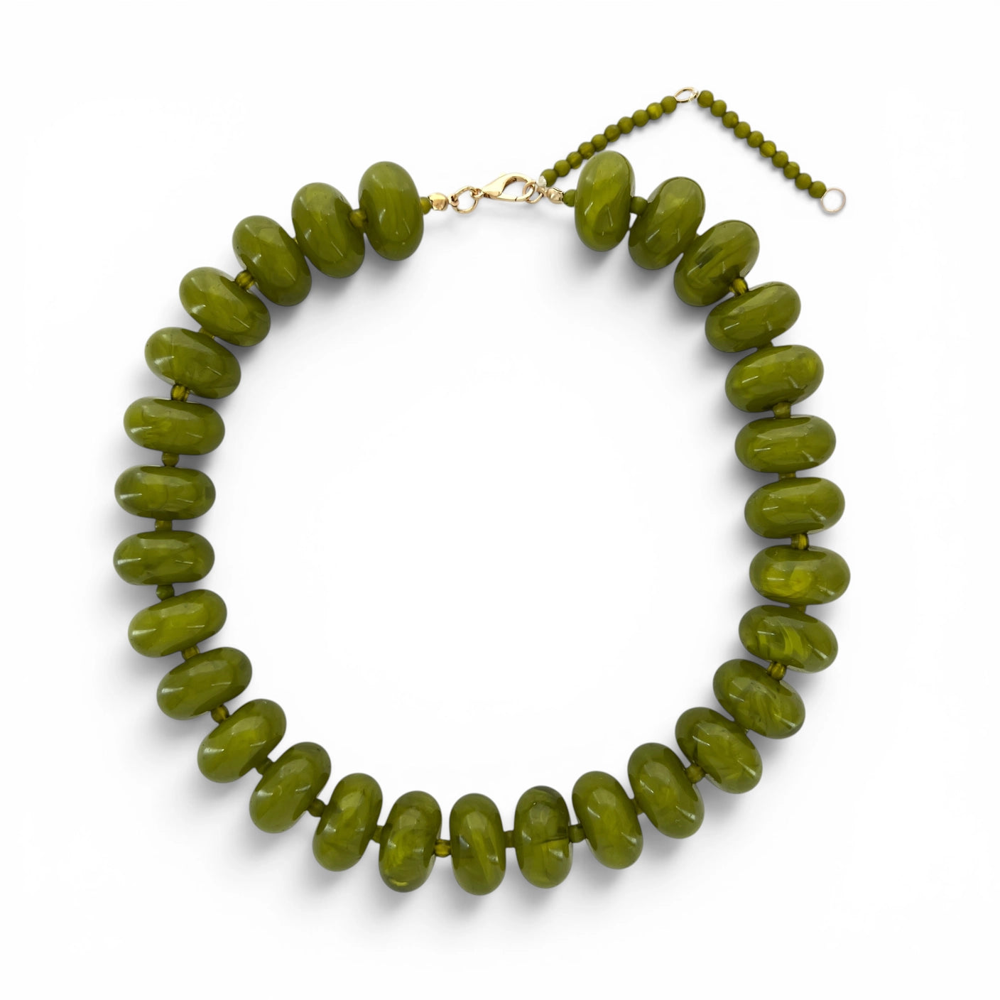 Chunky Candy Beaded Rondelle Necklace - Jade Green