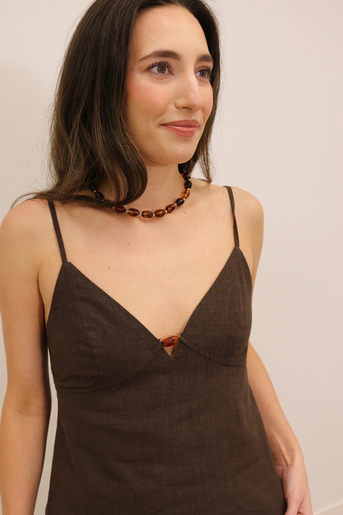 Jenny Petite Beaded Necklace - Brown