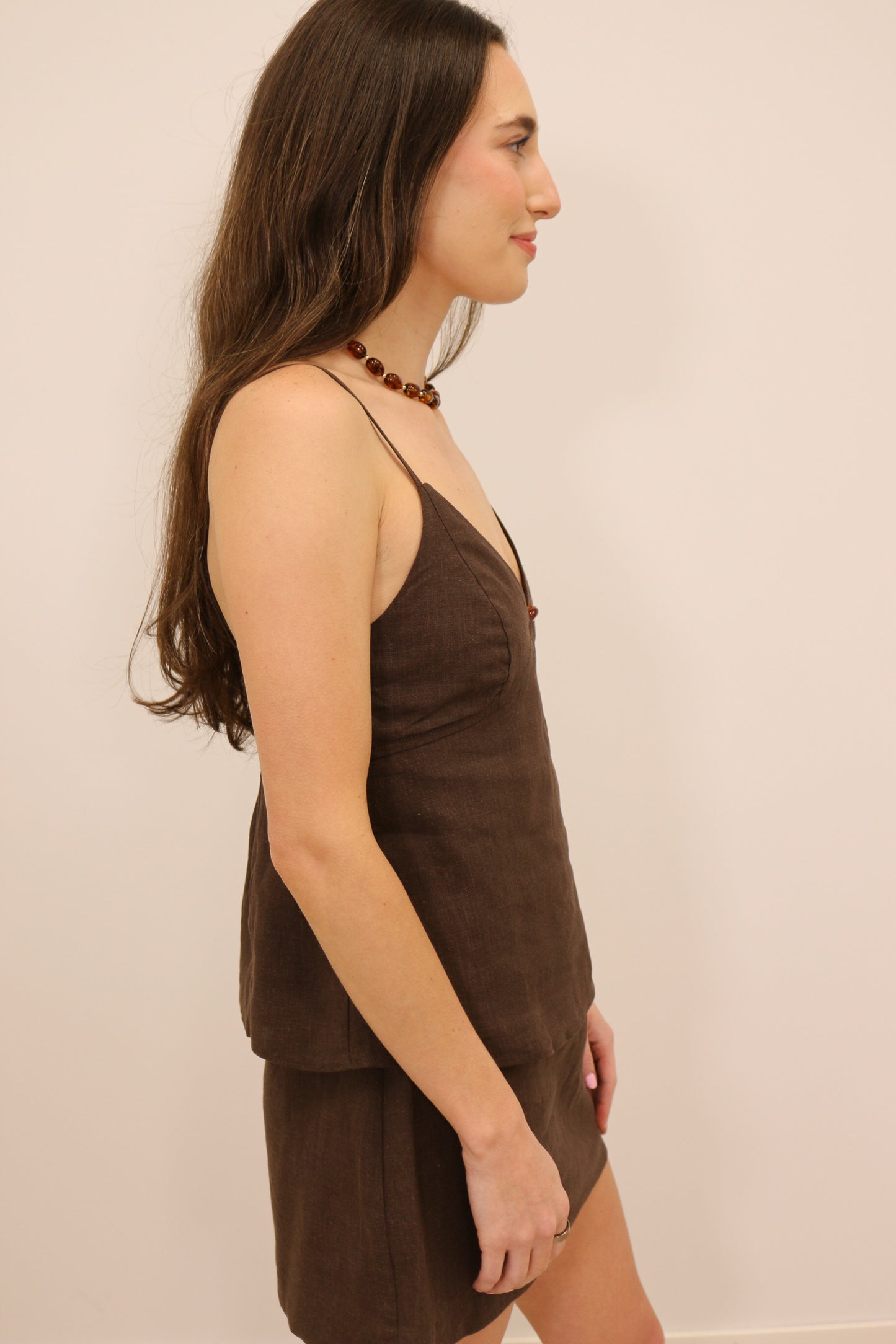 Cici Cami Tank Top Brown Stone Linen Top - Brown