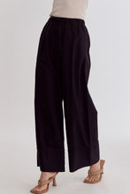 Load image into Gallery viewer, Classic Solid High Waisted Wide Leg Linen Drawstring Waist Pant - Black
