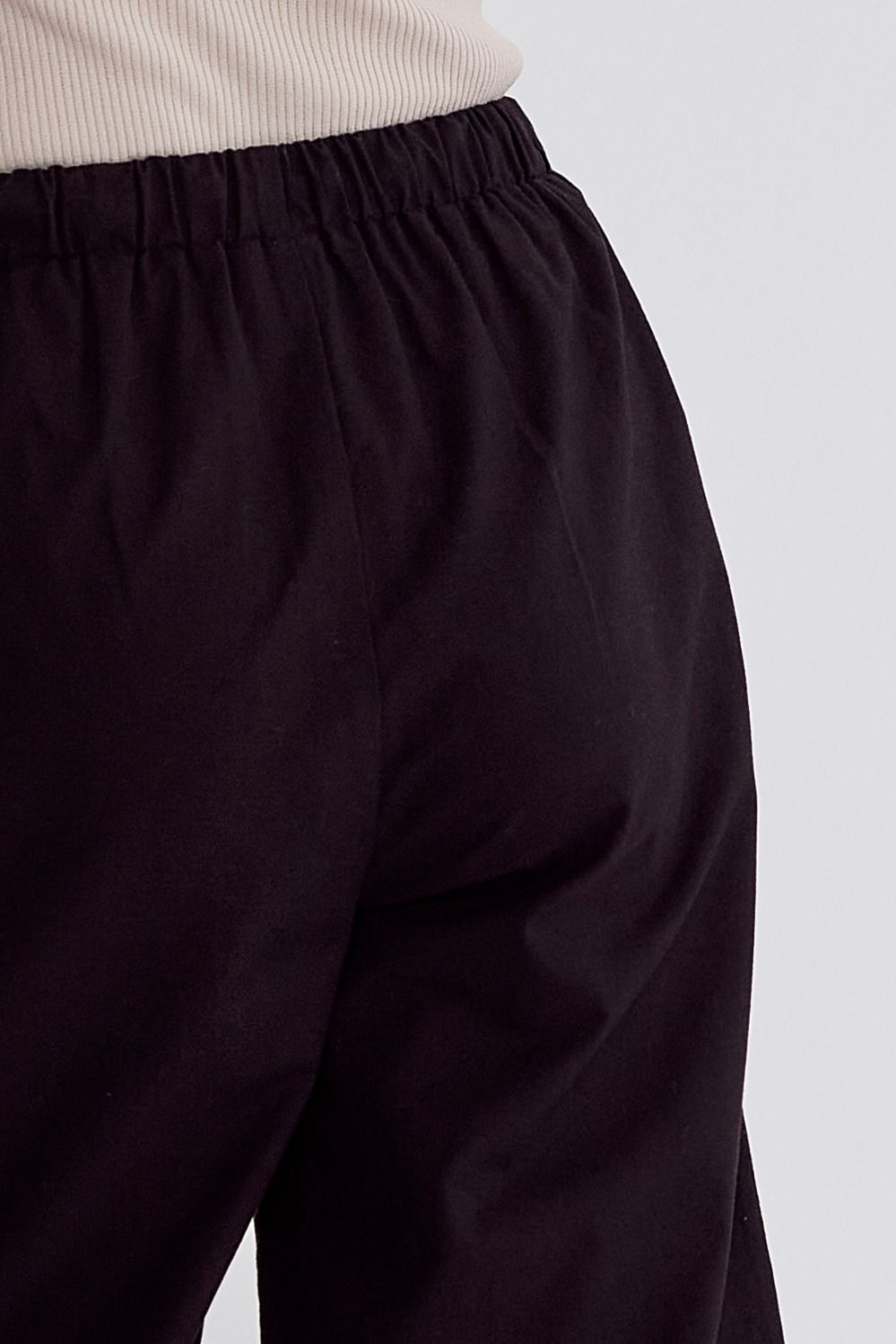 Classic Solid High Waisted Wide Leg Linen Drawstring Waist Pant - Black