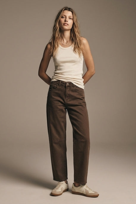 Natasha Comfort Stretch Barrel Denim - Brown