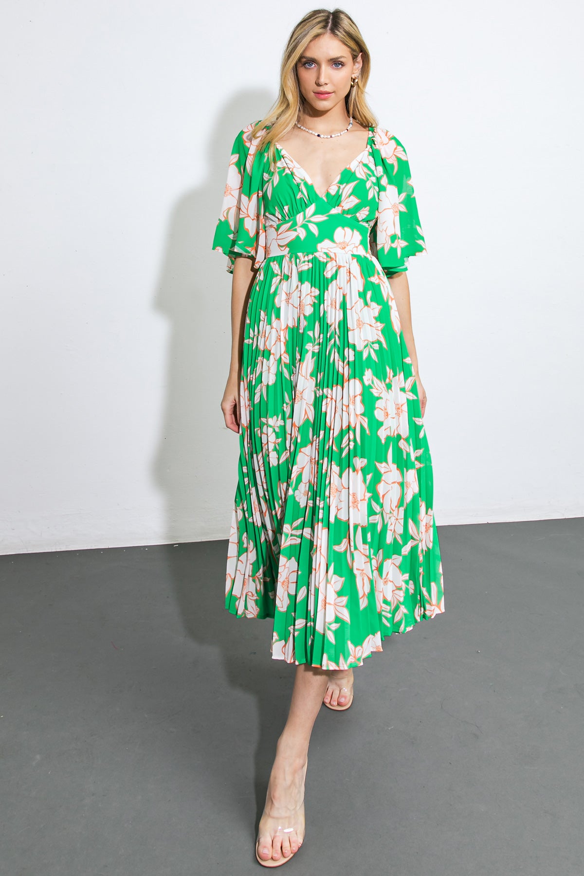 Constance Sweetheart Neckline Printed Woven Midi Dress - Green Multi
