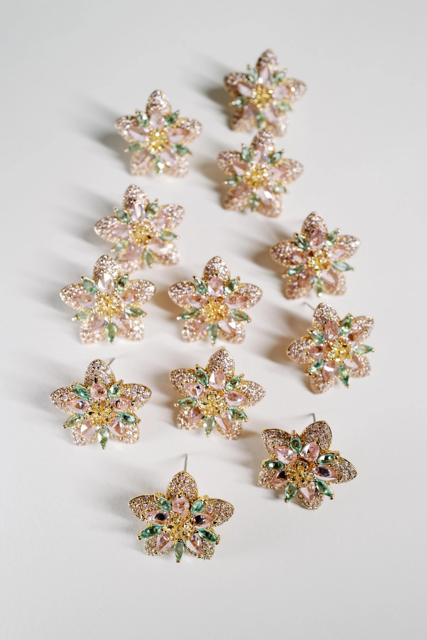 Lotus Bloom Crystal Statement Stud Earrings