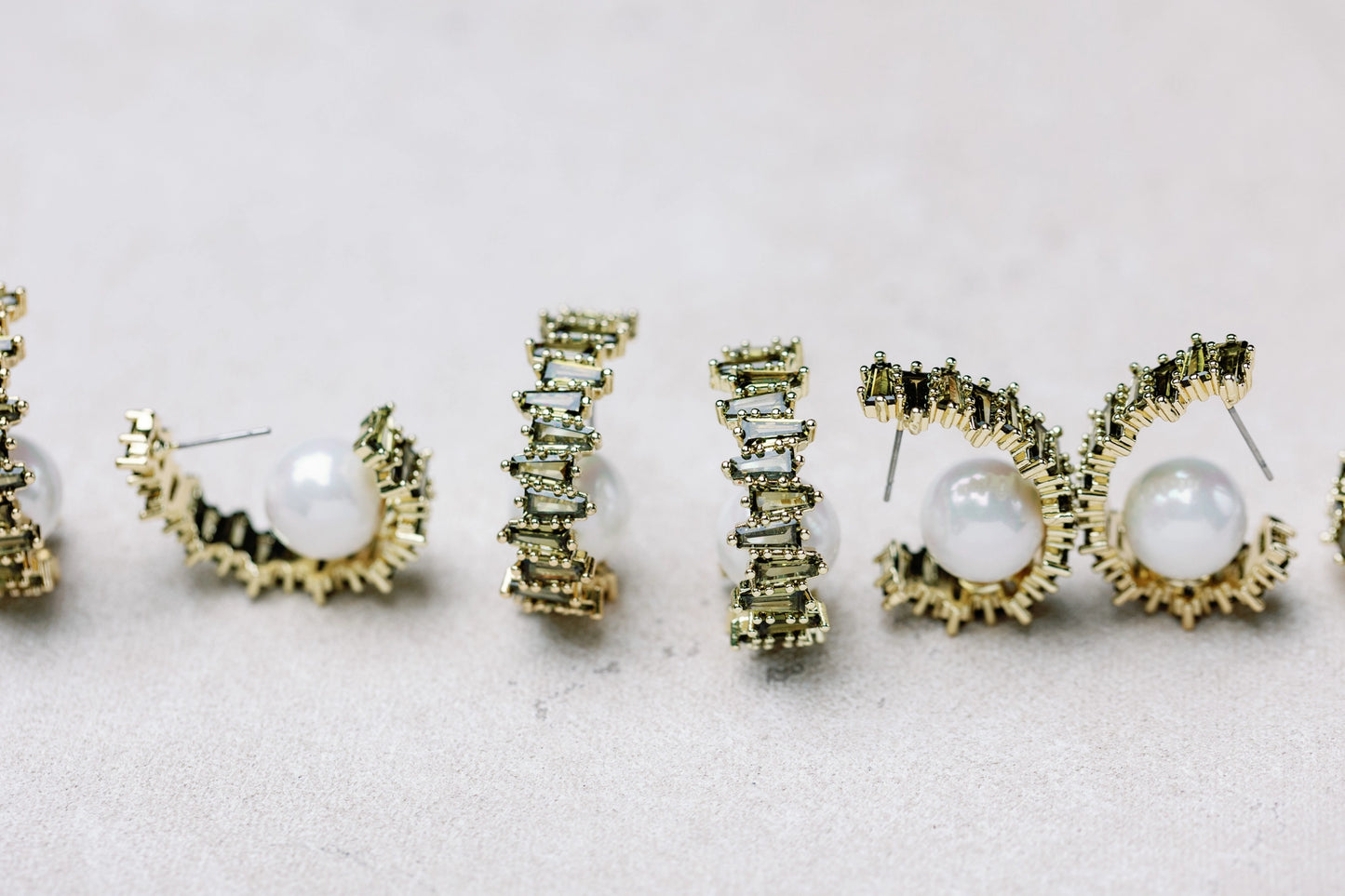 Rhinestone and Pearl Hoop Statement Earrings - Green