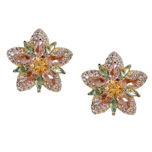 Lotus Bloom Crystal Statement Stud Earrings