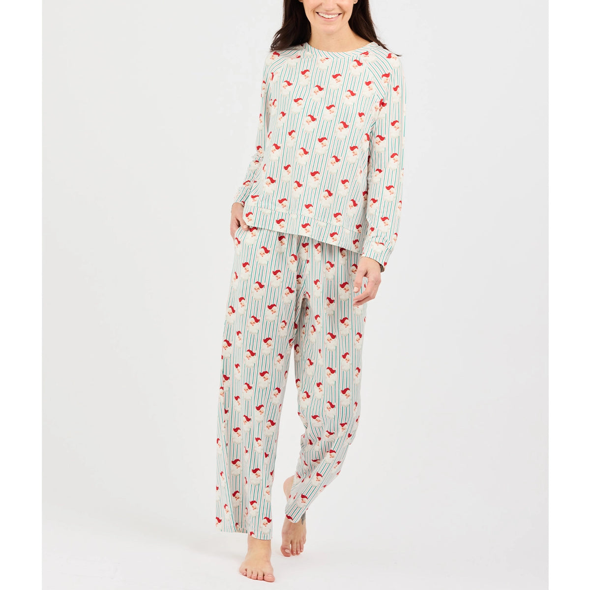 Santa Baby Vintage Annie Printed Long Sleeve Pant Pajama Set - Red Multi