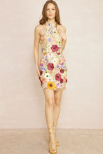 Load image into Gallery viewer, zSALE Dalia 3D Floral Embroidered High Neck Sleeveless Mini Dress - Taupe Multi

