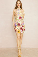 Load image into Gallery viewer, Dalia 3D Floral Embroidered High Neck Sleeveless Mini Dress - Taupe Multi
