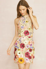 Load image into Gallery viewer, Dalia 3D Floral Embroidered High Neck Sleeveless Mini Dress - Taupe Multi
