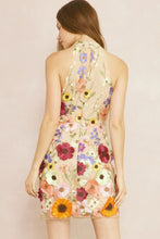 Load image into Gallery viewer, Dalia 3D Floral Embroidered High Neck Sleeveless Mini Dress - Taupe Multi
