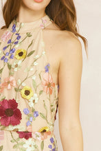 Load image into Gallery viewer, Dalia 3D Floral Embroidered High Neck Sleeveless Mini Dress - Taupe Multi
