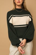 Load image into Gallery viewer, Dara Contrast Stripe Long Sleeve Sweater Pullover - Hunter Green
