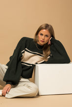 Load image into Gallery viewer, Dara Contrast Stripe Long Sleeve Sweater Pullover - Hunter Green
