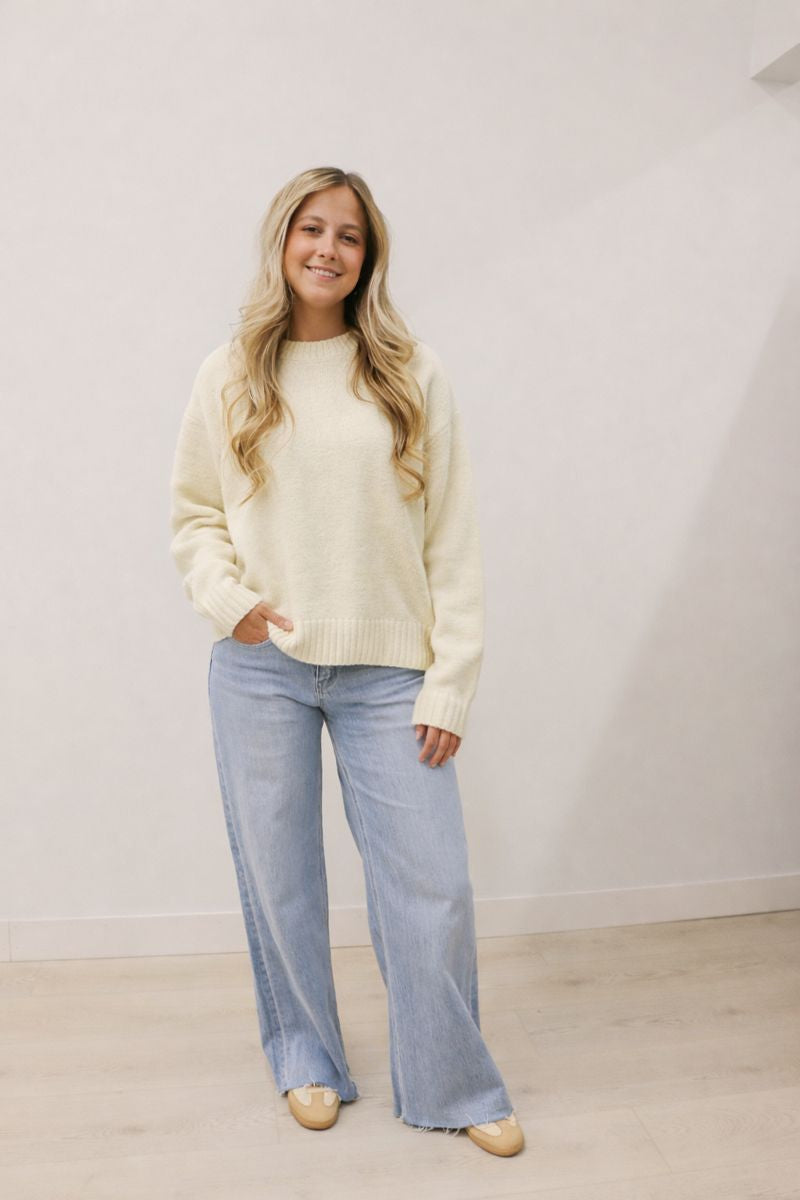 Desiree Crewneck Long Sleeve Oversized Knit Sweater Pullover - Butter Yellow