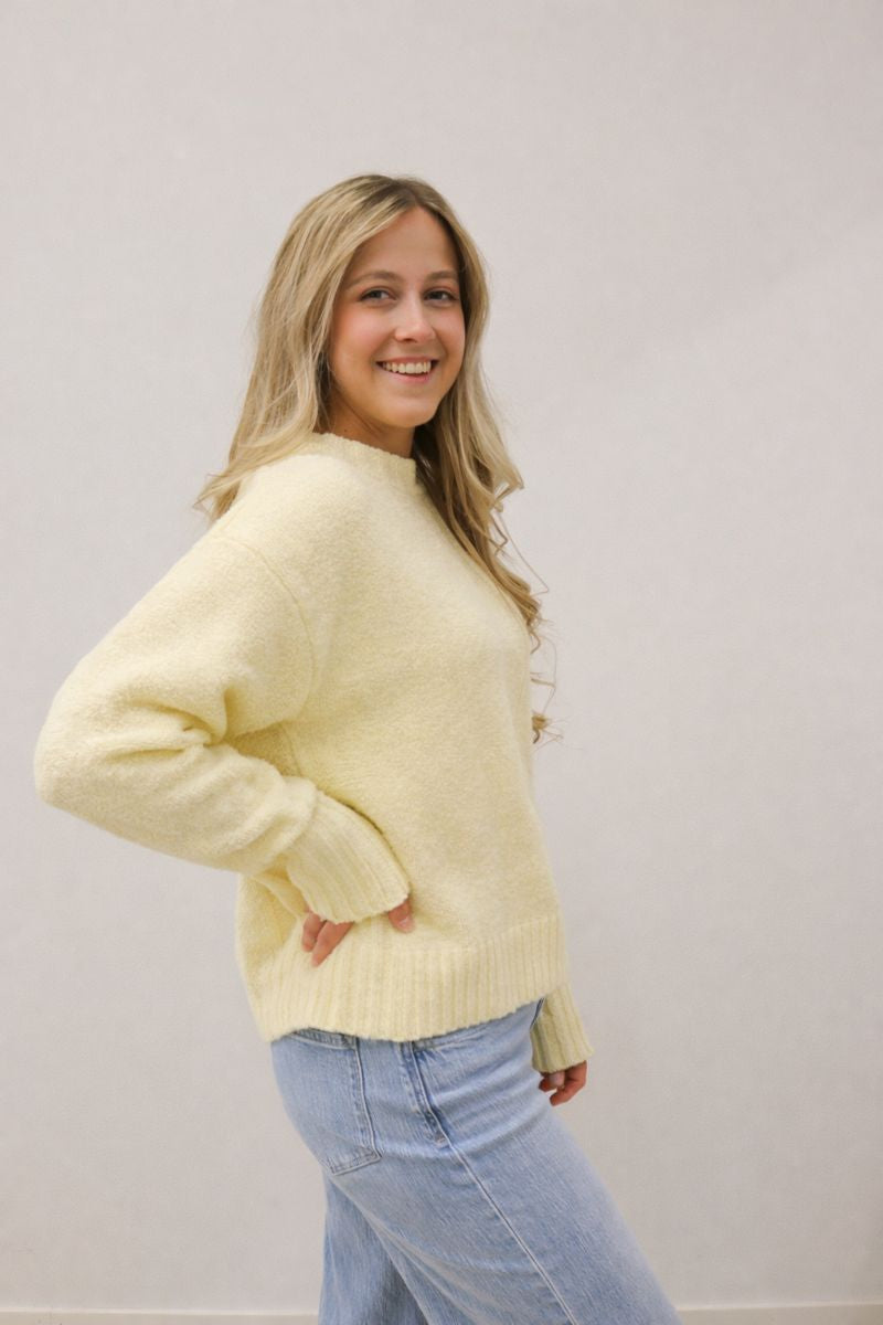 Desiree Crewneck Long Sleeve Oversized Knit Sweater Pullover - Butter Yellow