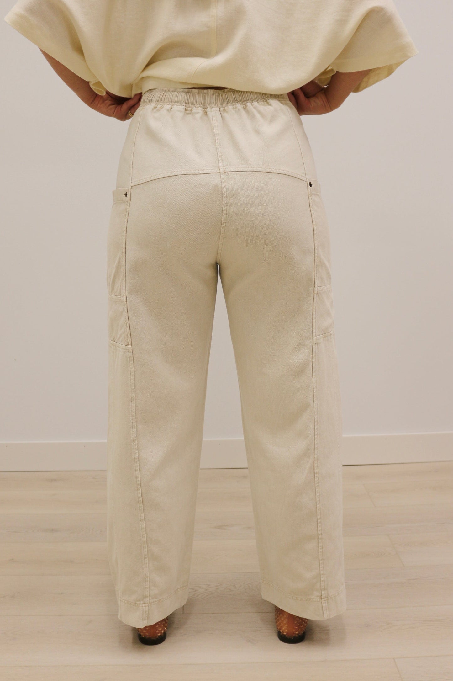 Devyn Drawstring Waist Wide Leg Utility Trouser - Natural Cream