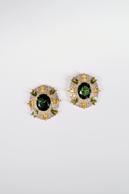 Olive and Canary Oval Luxe Statement Earrings
