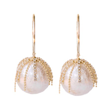 Load image into Gallery viewer, Diamond Fringe Pearl Hoops
