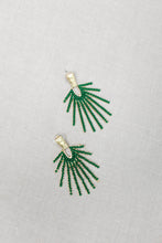 Load image into Gallery viewer, Hammered Gold Sunburst Drop Earrings - Olive Green
