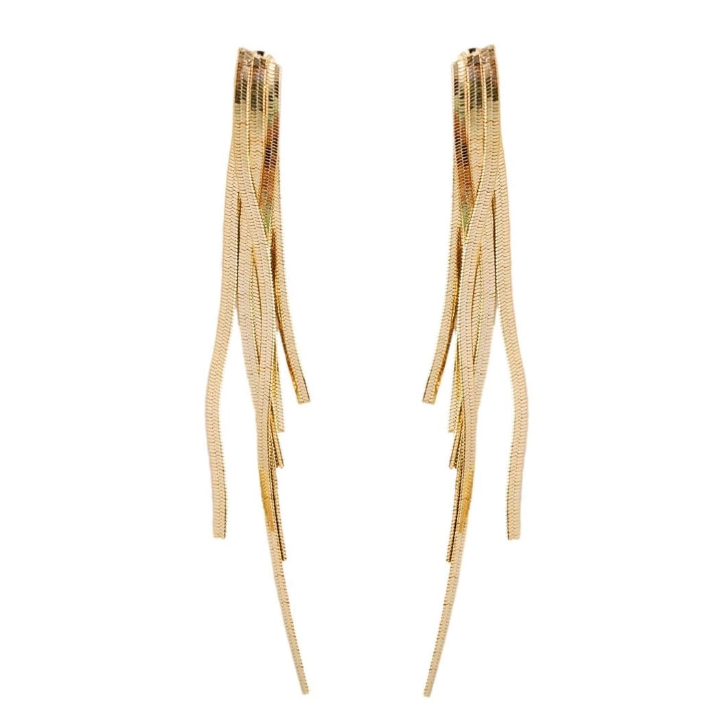 Skinny Gold Cascading Tassel Minimalist Statement Earrings - Gold