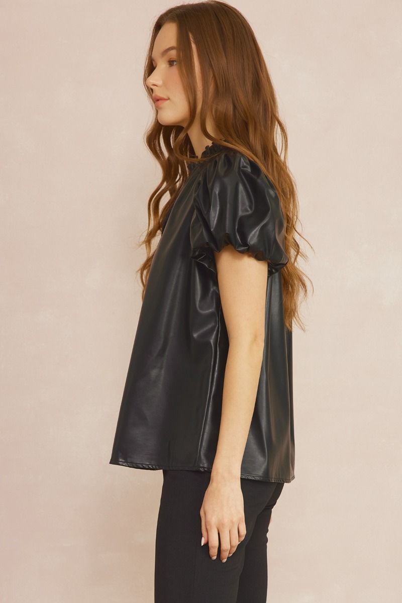 Effie Faux Leather Short Sleeve V Neck Blouse - Black – Shop Goldfinch