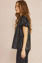 Load image into Gallery viewer, Effie Faux Leather Short Sleeve V Neck Blouse - Black
