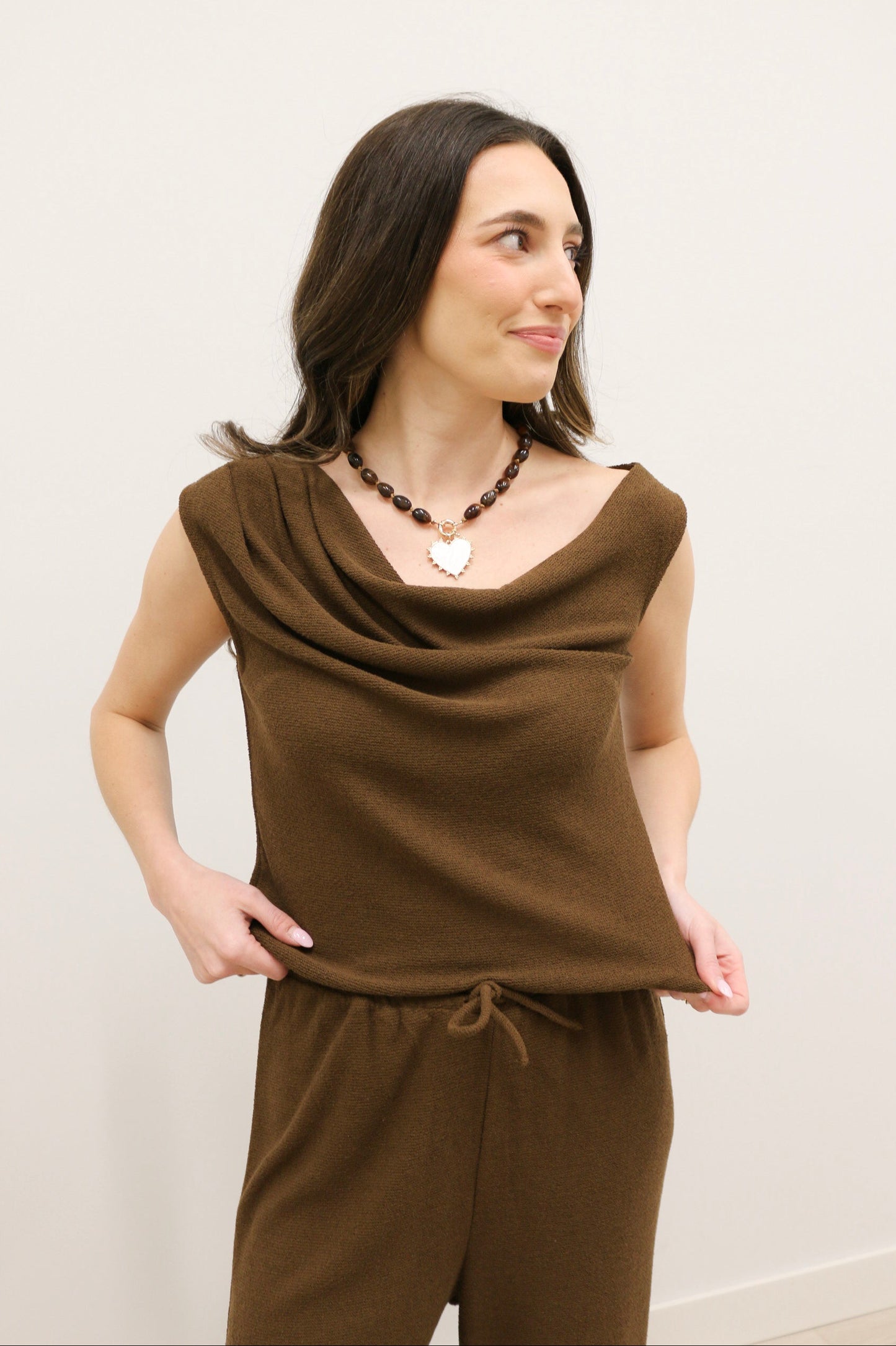 Ellin Textured Knit Off The Shoulder Top - Brown